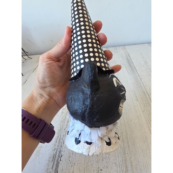 Cat clown statue Halloween figurine black polka dot unique shabby chic vintage s - Picture 6 of 8
